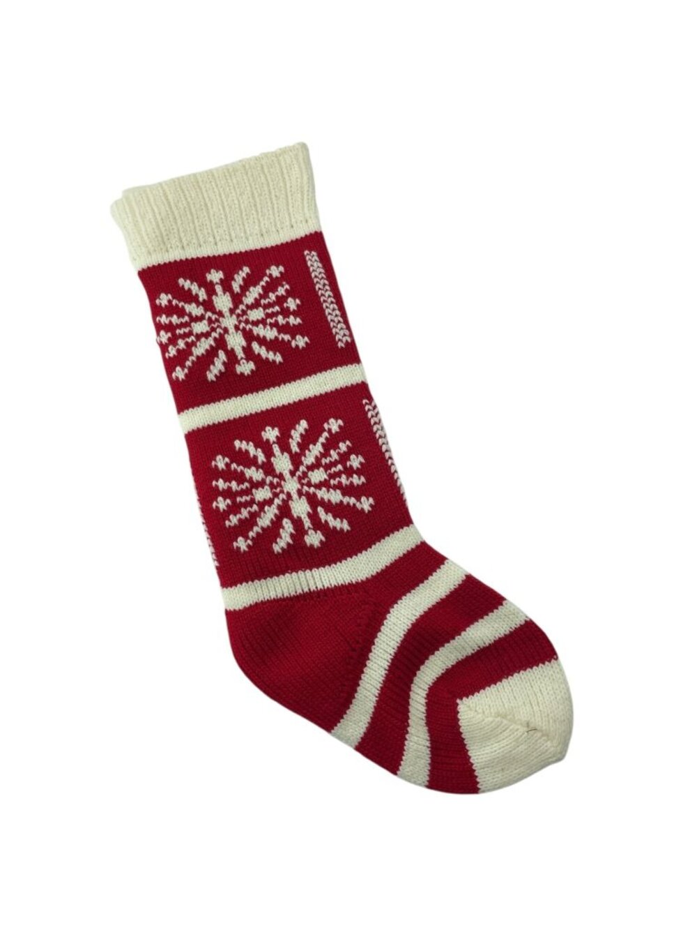 Knit Christmas Stocking Red White Snowflake 20in Holiday Decor Handmade